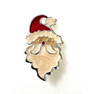 Santa Christmas Vintage Pin Brooch by TC Silvertone Festive Holiday